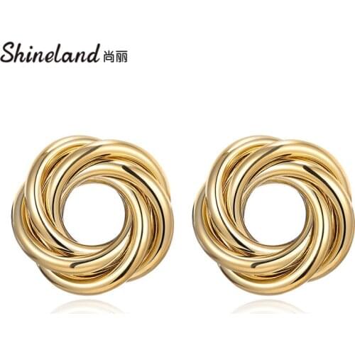 Shineland 2020 New Vintage Female bijoux Trendy Metal Simple Design Round Stud Earrings Jewelry Wedding Bridal Accessory