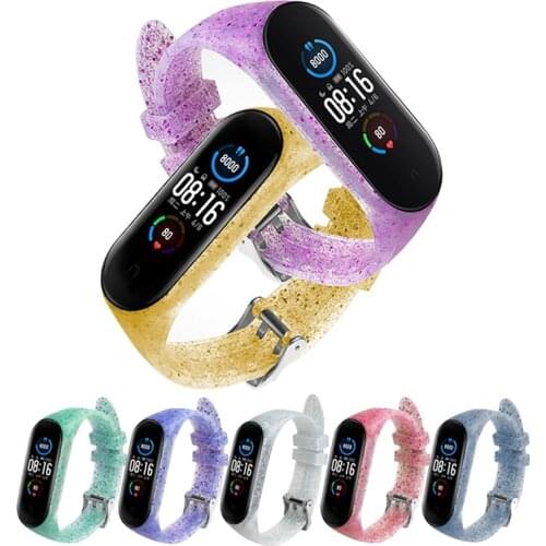 Double Buckle Sports Silicone Bracelet for Xiaomi Mi Band 5 Wristband Smart Watch Glitter Replacement for Xiaomi Mi 4 Straps