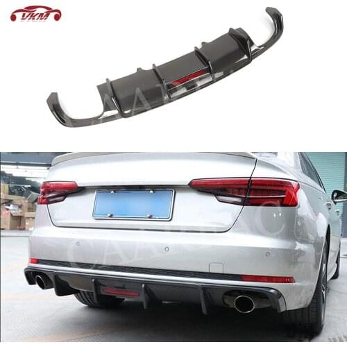 Carbon Fiber Rear Lip Diffuser Spoiler With Lamp For Audi A4 S4 B9 Sline 2017 -2019 not For A4 Standard Bumper Guard