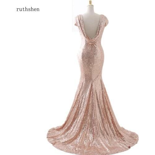 100% Real Photo Mermaid Sequined Bridesmaid Dresses Long With Cap Sleeves Cowl Backless Cheap In Stock Vestido Madrinha