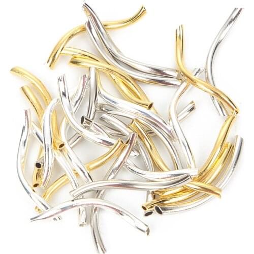 100pcs 2x25mm Gold Smooth Copper Spacer Beads Connector Curved Tube For Jewelry Making DIY Bracelet Necklace Accessories Finding
