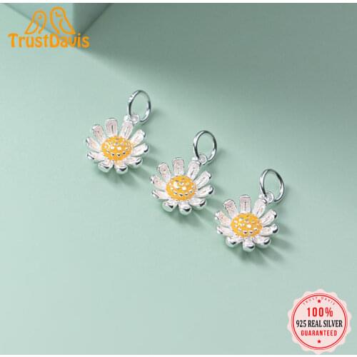 Trustdavis Real 925 Sterling Silver Fashion Yellow Daisy Flowers Charm Pendant Handmade DIY Accessories Jewelry Wholesale DZ188