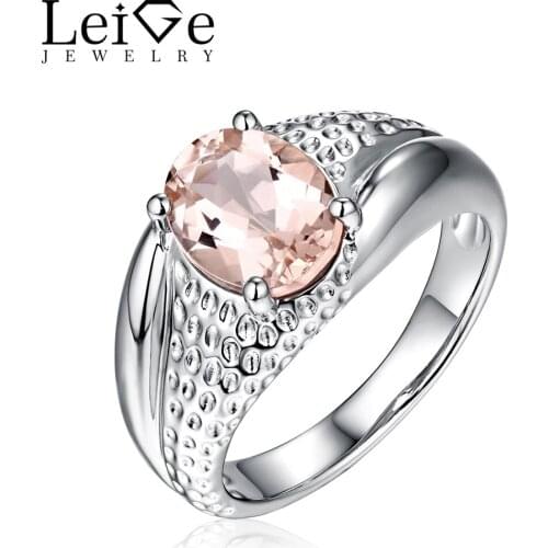 Leige Jewelry Morganite Ring Pink Gemstone Oval Cut Women Wedding Engagement Sterling Silver Promise Ring Anniversary Gift