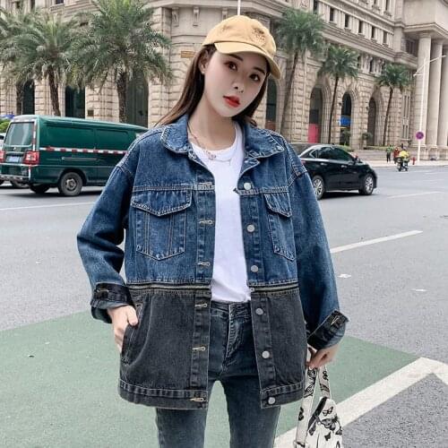 2021 Autumn New Denim Jackets Womens Clothing Korean Fashion Loose Zippers Splicing Detachable Long Sleeve Single Breasted Top