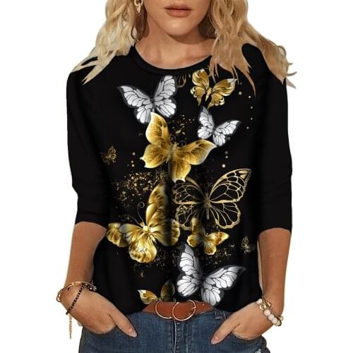 2021 Autumn Casual Womens Clothes Fashion Print T-shirt Round neck Long-sleeved Ladies Tees New Tops 3XL