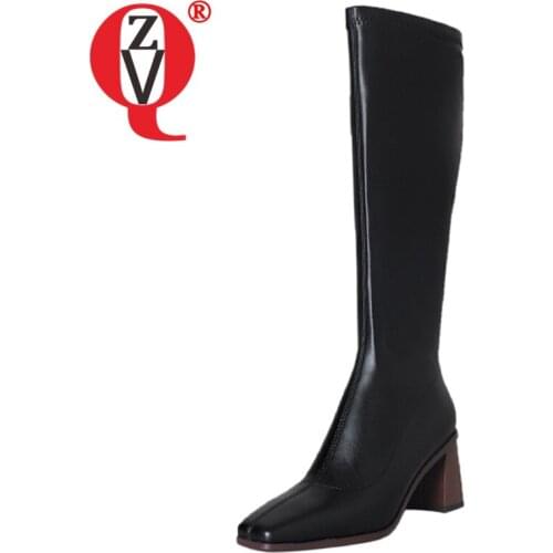 ZVQ Women winter New Style Fashion Leisure High top stretch boots Side zipper Solid color Square Toe Concise Comfortable