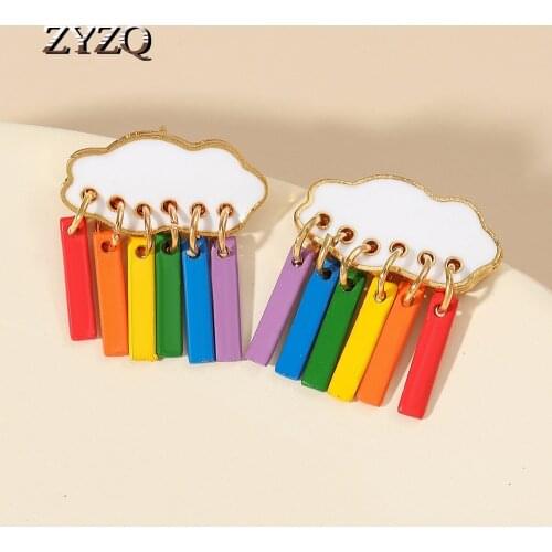 ZYZQ Korean Cute Cloud Raindrop Earrings For Women Exquisite Rainbow Pendant Earrings Fashion Cocktail Party Jewelry