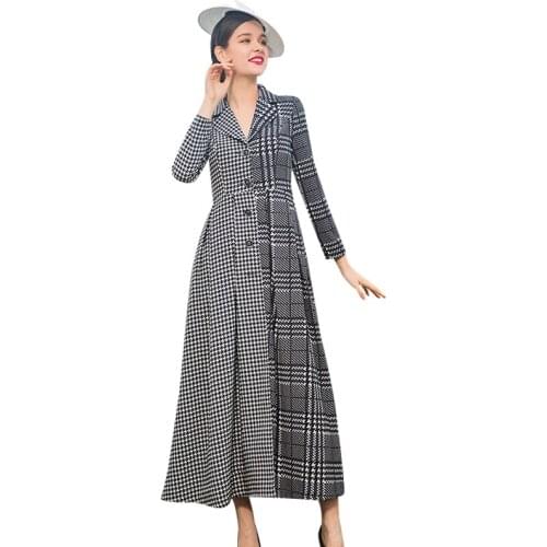 S-XXXL Autumn Winter Trench Coat for Women Plaid Plus Size Luxury Slim Women Single Breasted Outwear Coat DZ1010