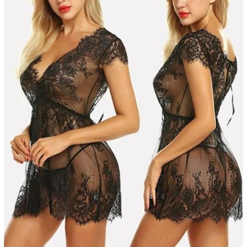 Women Sexy Lingerie Lace See Through Sexy Deep V-neck Underwear Erotic Sleepwear G-String Babydoll Temptation Lingerie Hot Sale