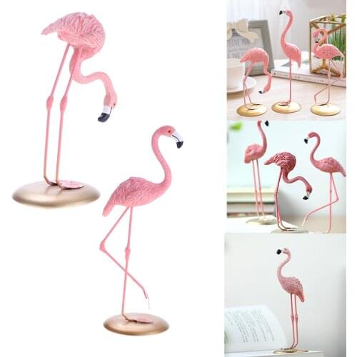 2Pcs Resin Flamingo Figurine Miniature Sculpture Glass Stand Table Ornament