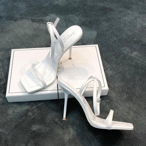 2021 Brand Rivet High Heels Thick Heels 6cm Black Womens Luxury New Buckle Sexy Mid-heel Shoes Womens Open Toe Sandals Women