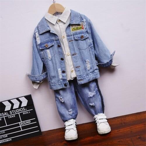 Baby Boys Suit Spring Autumn Casual Stripes Denim Jacket Jeans 3pcs Kids Clothing Toddler Boy Sets 2020 High Quality Boy Clothes