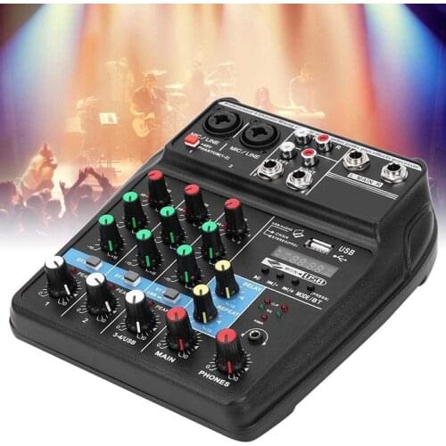 4Channels Audio Mixer Sound Mixing Console With Bluetooth USB Record 48V Phantom Power Monitor Paths Plus Effects Use