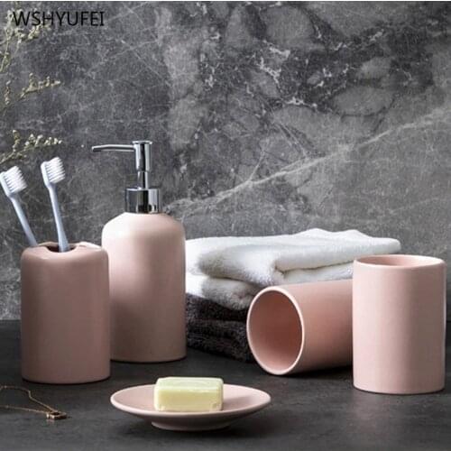 5pcs ceramic bathroom accessories set pink wash tools baby bottle mouthwash cup soap toothbrush holder household items