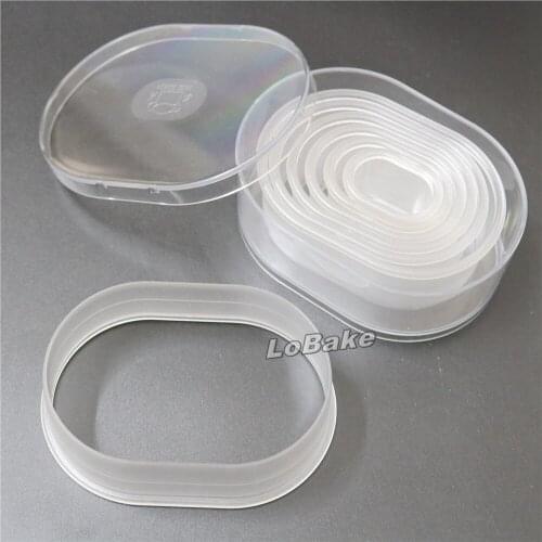 7pcs/set) Flat Edge Ellipse shaped Transparent Polycarbonate Plastic cookie biscuit mold DIY fondant cake decorating tools