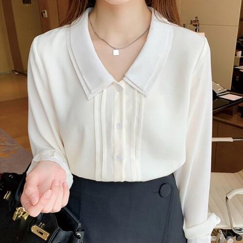 Blusas Mujer De Moda 2021 Blouse Women Long Sleeve Women Blouses Shirts Solid Chiffon Blouse Shirt Women Tops Clothes Blusa D437
