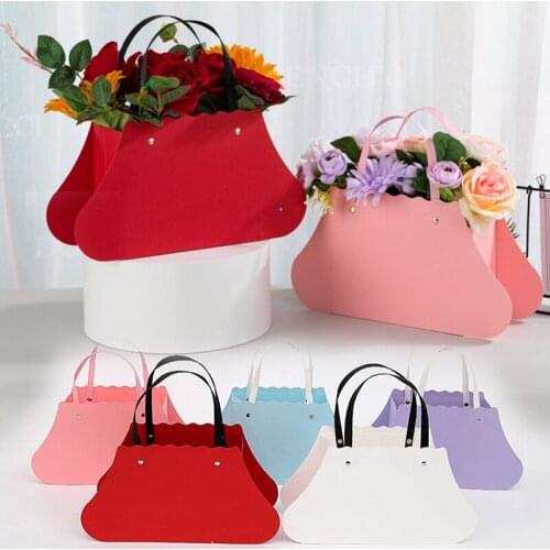 Paper Bag Flower Box Handbag Florist Bouquet Gift Bags Hand Tied Flowers Basket Valentines Day Rose Boxes Wedding Party Decor