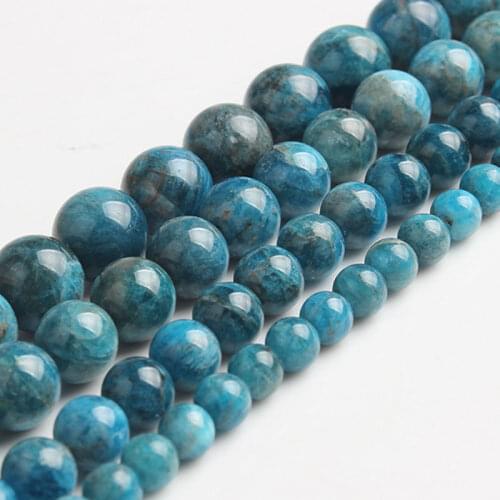 4-12mm Natural Blue Apatite Spacer Stone Beads Round Loose DIY Beads For Jewelry Making Beads Accessories 15'' Women Men Gift
