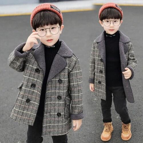 Boys autumn and winter coat Korean version 2020 new childrens foreign gas plus velvet thick lattice outerwear