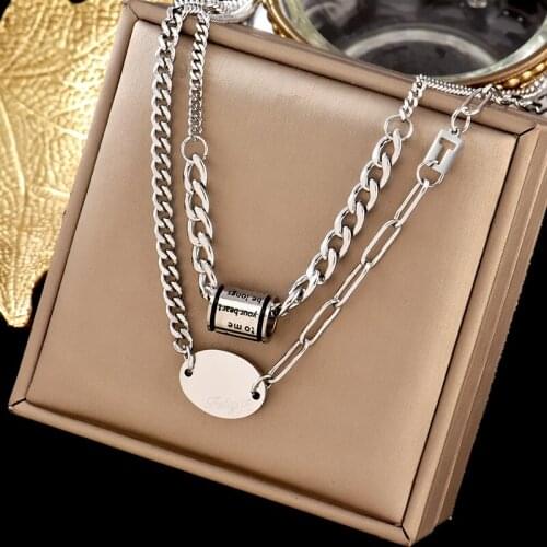 Inserts No fading Stainless steel double Necklace fashion lucky beads worn alone charm pendant gift for women jewelry