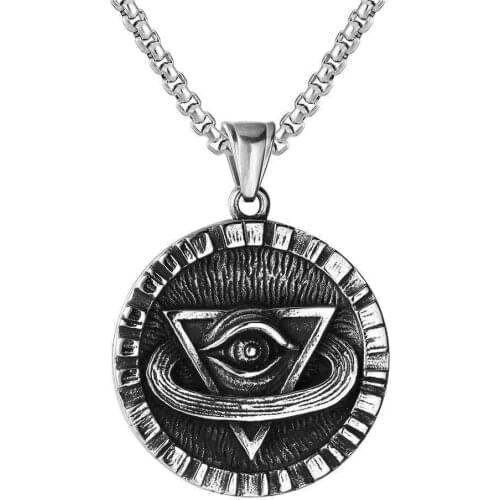 Egyptian Egypt Pyramid All-Seeing Evil Eye Charm Pendant Men Necklace Geometric Triangle Collier Male