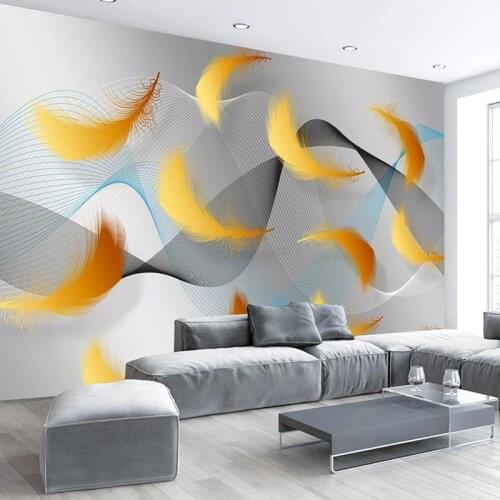 Custom Photo Mural Wallpaper Nordic Modern Abstract Line Feathers Living Room Bedroom Background Wallpapers Papel De Parede 3D