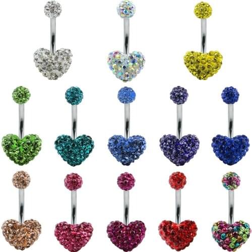 Hot Crystal Heart Belly Button Ring Women Navel Piercing Body Jewelry 14G Belly Piercing Ring CZ Navel Piercing Belly Nombril