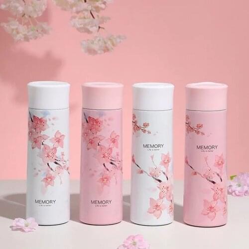 Creative Cherry Blossom Cup 304 Stainless Steel Bottle Vacuum Thermos Easy To Carry Couple Mug Tumbler Cup Holiday Gift