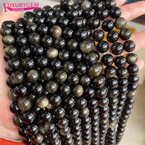 High Quality Natural Golden Obsidian Stone Smooth Round Loose Spacer Beads 4/6/8/10/12/14mm DIY Jewelry Accessories 38cm sk102