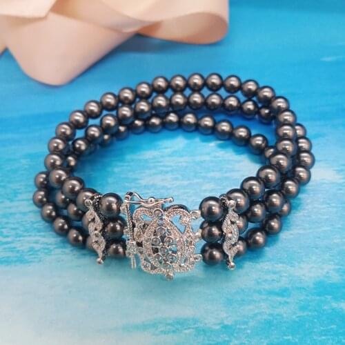Brass Bracelet Rhodium Plating With White CZ And Glass Pearl For Women Fashion Jewelry