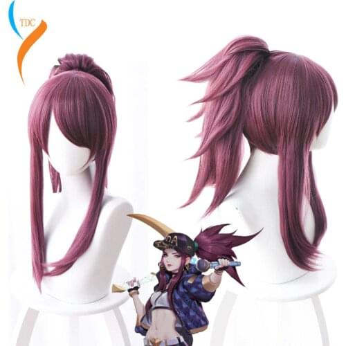 LOL New Skin K/DA Cosplay Wigs Akali Cosplay Headwear Game LOL KDA 45CM Mixed purple Heat Resistant Synthetic Hair Wig