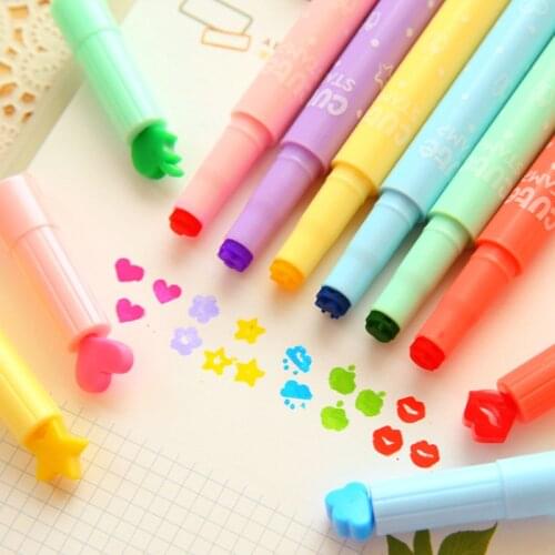 5Pcs/Lot Cute Candy Color Kawaii Highlighters Inks Stamp Pen Creative Marker Pen school Supplies office Stationery