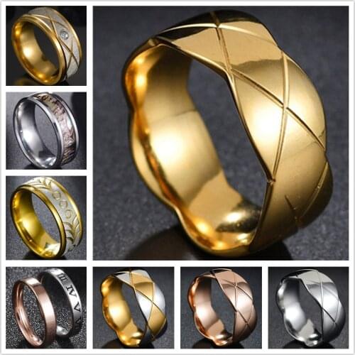 Trendy 8MM Stainless Steel Rose Gold Ring For Men Wedding Bands Irregular Rings Male Jewelry Drop Shipping