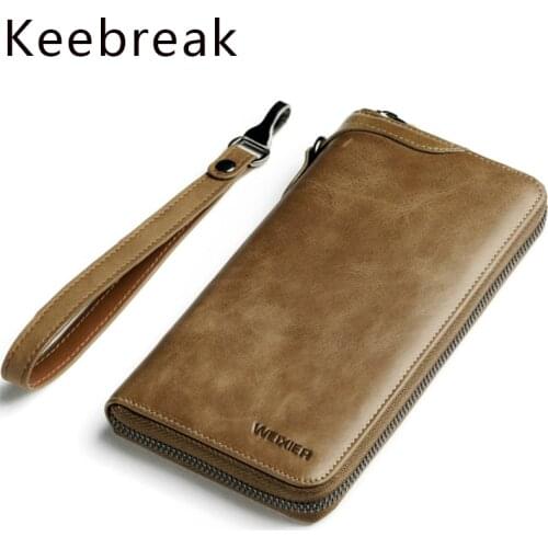 Genuine Leather Men Wallets Envelope Clutch Phone Purses Bag Business Vintage Long Wallet Man Luxury Zipper Wristlets Walet 2021