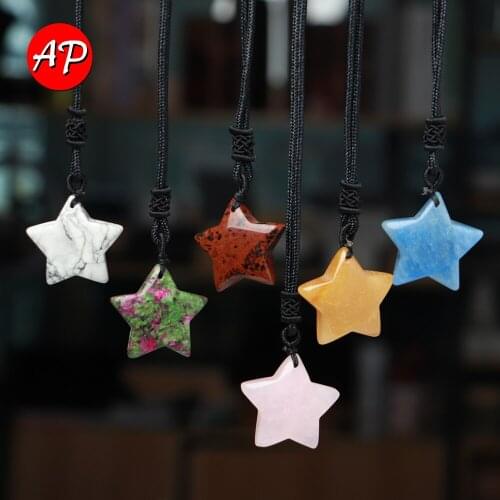 Natural Crystal Star crafts Necklaces Reiki Stone Mineral Rose Quartz Pendant Necklaces Healing gemstone