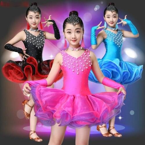 New Children Latin Dance Dress Girls Sleeveless Competition Performance Costumes Fashion Ballroom Stage Outfits
