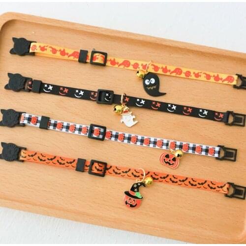 18-30CM Halloween Pet Collar With Bell Adjustable Safe Buckle Dog Cat Collar Ghost Spider Pendant Horror Fidget For Kitten Puppy
