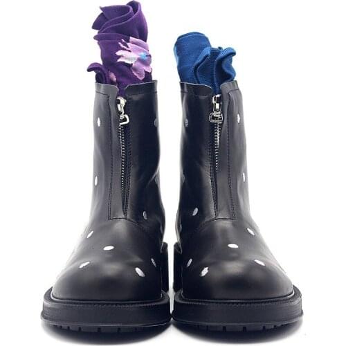 Italy Runway Polka Dot Embroidery Mens Thick Platform Snow Ankle Boots Gothic Zipper Round Toe Safety Shoes High Top Footwear