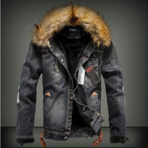 April MOMO 2021 Winter Influx of Men Casual Denim Jacket Winter Thick Denim Jacket Retro Jacket Collar Cashmere Coat