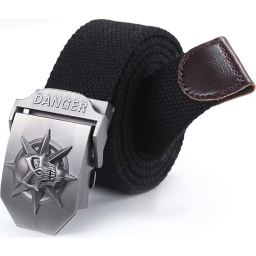 2020 New Wide Skull Canvas Belt Men Metal Buckle Canvas Strap Belt Brand Tactics Woven Belt For Jeans Waistband Thicken 120CM