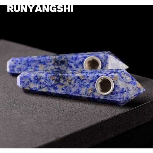 Runyangshi Crystal Smoking Pipe Strainer Quartz Stone Blue Healing Wand 1 Pc Smoke Pipe High Quality YL28