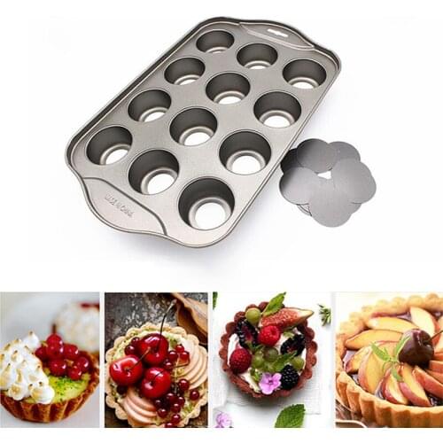 12 Holes Carbon Steel Baking Pan Removable Round Cupcake Egg Tart Baking Tray Non-stick Mini Muffin Trays Kitchen Accessories