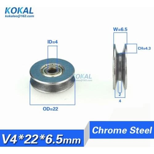[V0422-6.5]10PCS low noise metal steel deep groove ball bearing roller V Groove type track pulley wheel 0422 4*22*6.5mm