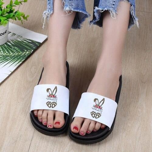 Shoes For Women Cute Rabbit Print bathroom Slides Cartoon Non-slip Flip Flops Beach sandals Fashion House Slippers Ladies