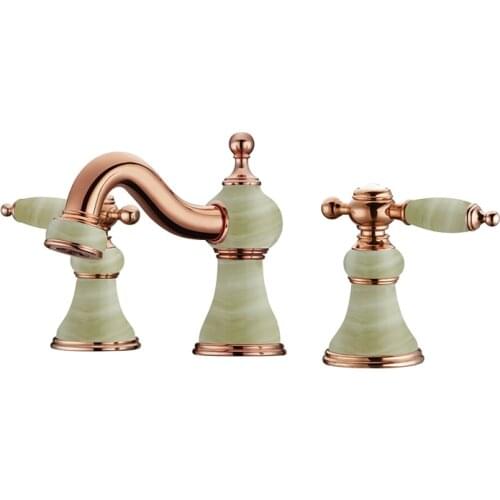 Free ship Bathroom 8" widespread 3 Pieces Lav Sink faucet mixer tap Rose Gold clour Ceramic stone faucet