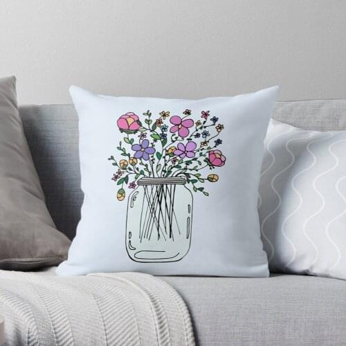 Mason Jar with Flowers Throw Pillow Cushion Cover Polyester throw pillows case on sofa home living room car seat decor 45x45cm