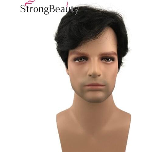 StrongBeauty Short Straight Synthetic Men Wigs Natural Black/Grey Capless Wig Heat Resistant Hair