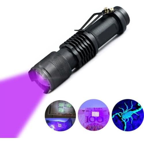 LED UV Flashlight Ultraviolet Torch W/ Zoom Function Mini UV 365nm/395nm Black Light Pet Urine Stains Detector Scorpion Hunting