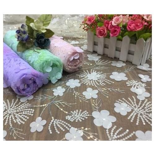 Three dimensional laser plum blossom fireworks bead embroidery lace childrens lace embroidery fabric