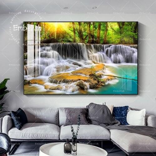 Embelish HD Spray On Canvas Oil Painting Landscape Waterfall Quality Wall Art Pictures Modern Home Decor Posters For Living Room